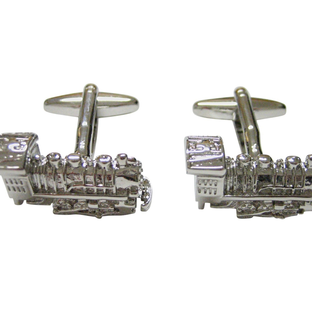 Silver Toned Locomotive Train Cufflinks